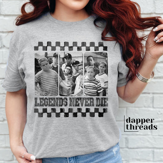 Legends Never Die Checkered Baseball Tee