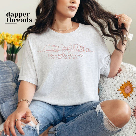 Life Is Better With A Cat Line Art Tee