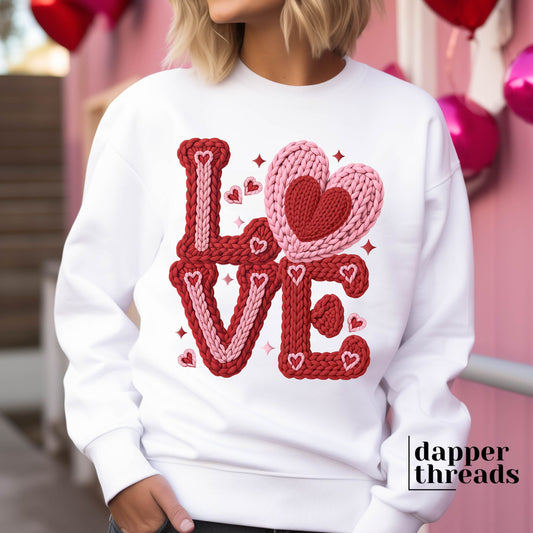 Love Heart Faux Yarn Sweatshirt
