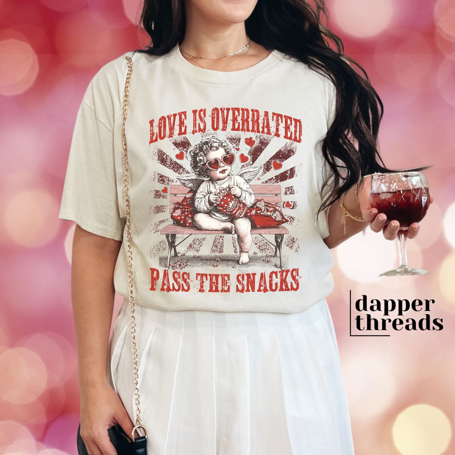 Love Is Overrated Pass The Snacks Cupid Tee