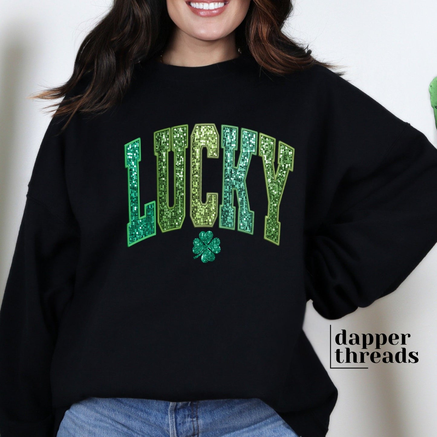 Lucky Faux Sequins Embroidery Sweatshirt