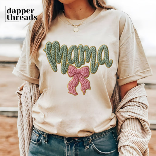 Mama Boho Bow Faux Yarn Tee