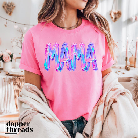 Mama Colorful Faux Painted Tee