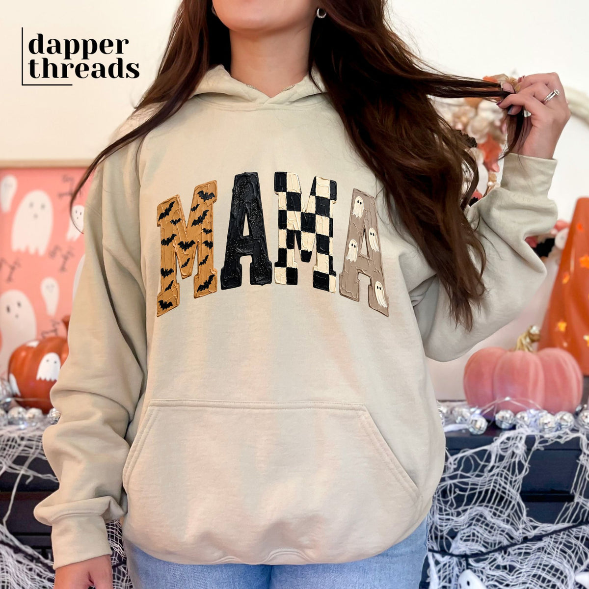 Mama Halloween Faux Paint Texture Hoodie