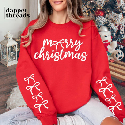 Merry Christmas Bows With Sleeve Accents Sweatshirt