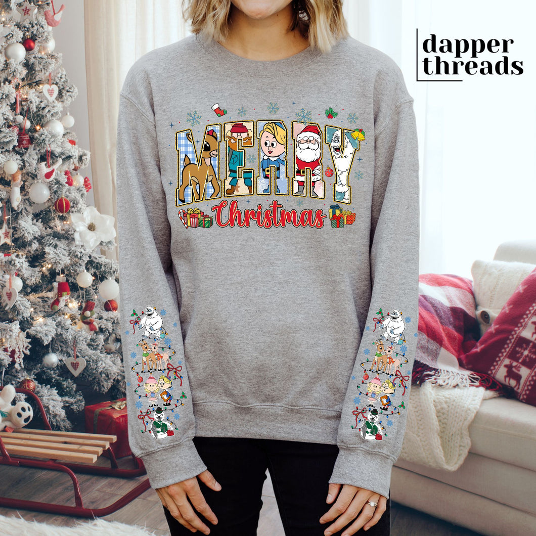 Merry Christmas Rudolph With Sleeve Accents Sweatshirt