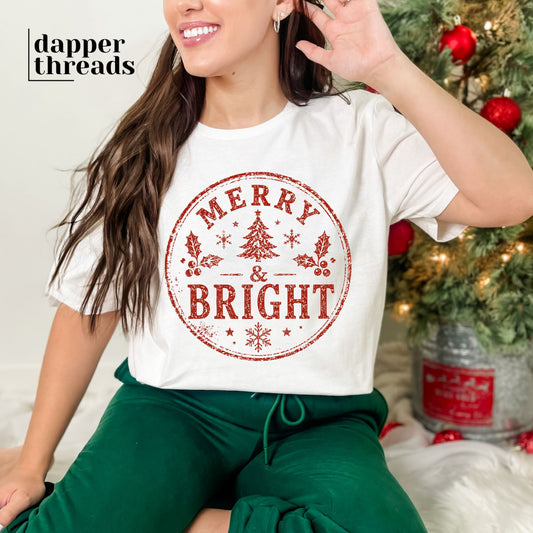 Merry & Bright Stamp Distressed Tee