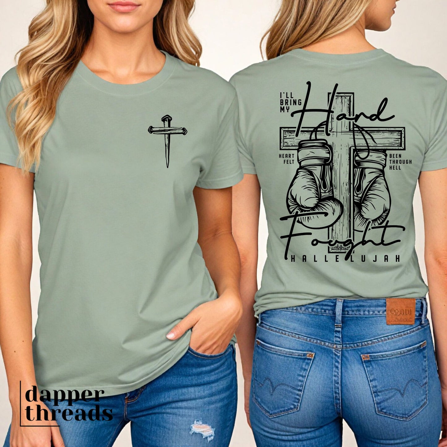 Hard Fought Hallelujah Boxing Gloves With Pocket Accent Tee