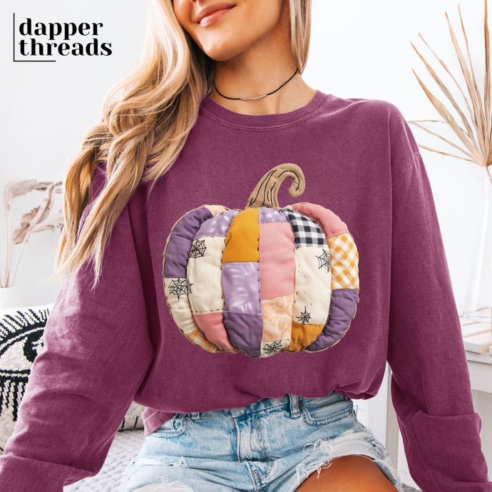 Patchwork Faux Puffy Pumpkin Long-Sleeve Tee