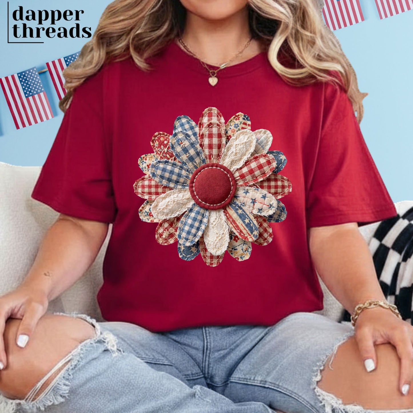 Patriotic Flower Faux Patchwork Tee