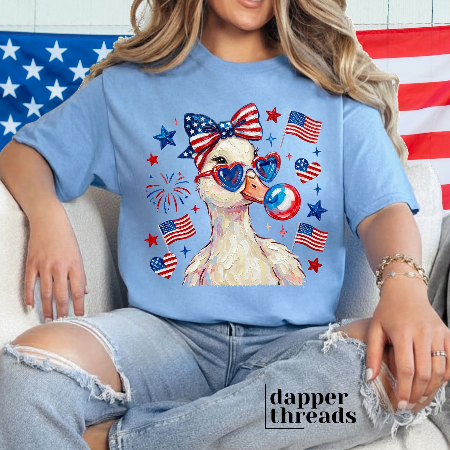 Patriotic Goose Faux Painted Tee