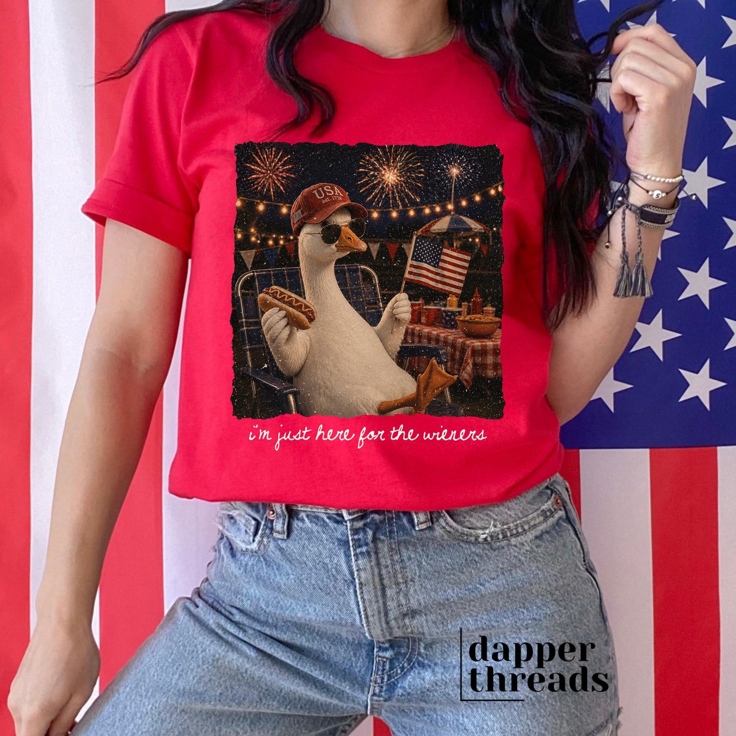 Patriotic Goose Just Here For The Wieners Tee