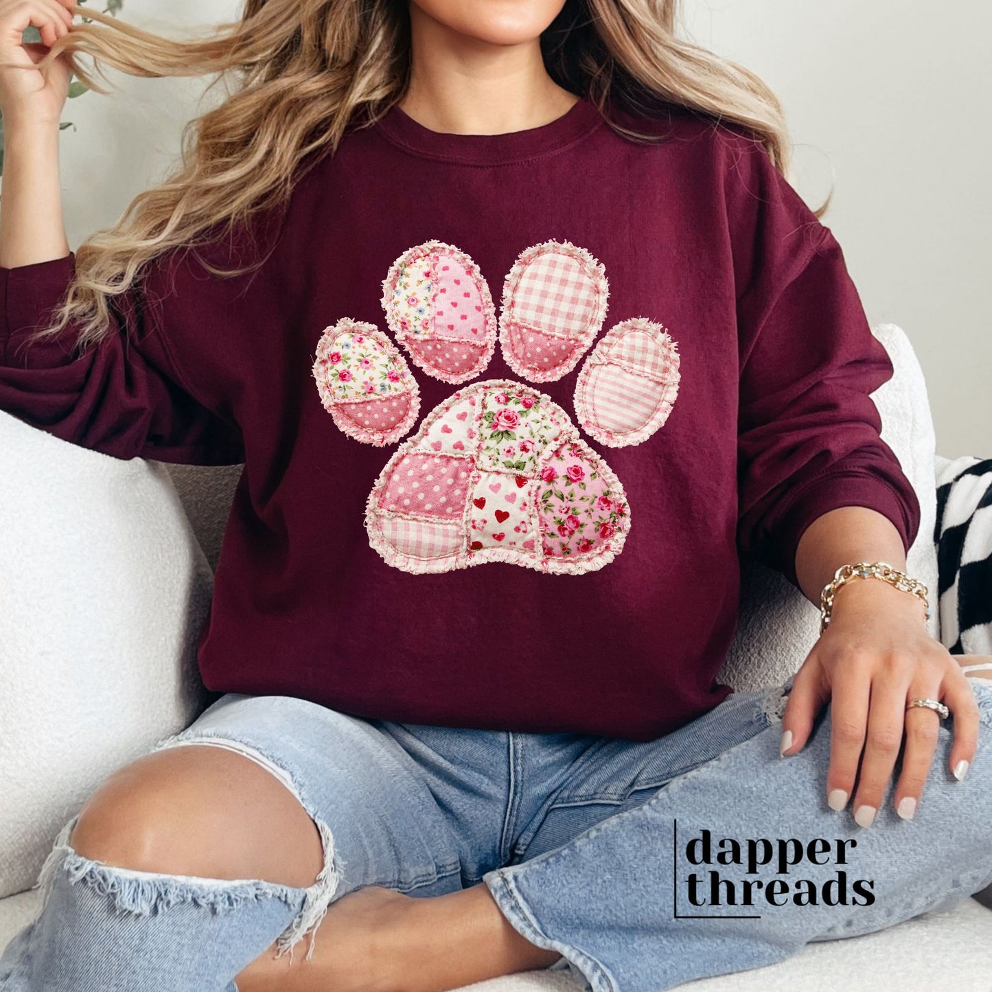 Paw Print Patchwork Faux Embroidery Sweatshirt