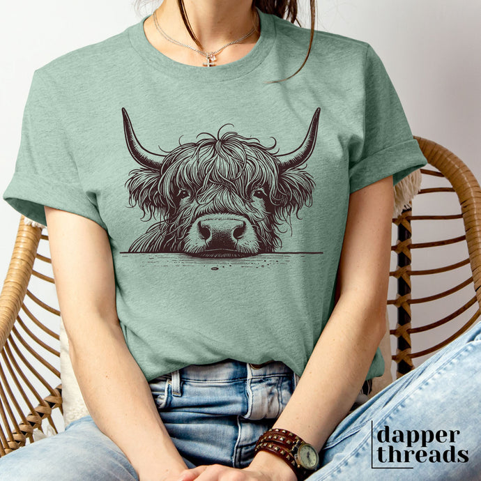 Peekaboo Highland Cow Head Tee
