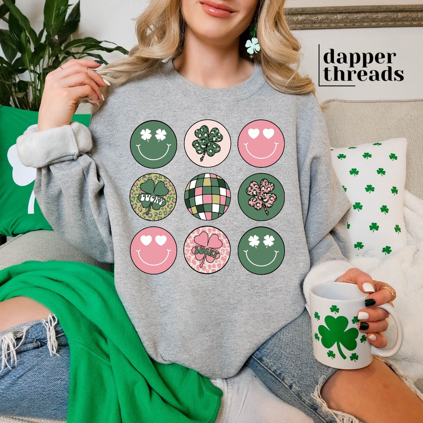 Pink And Green St. Patrick's Day Faces Sweatshirt