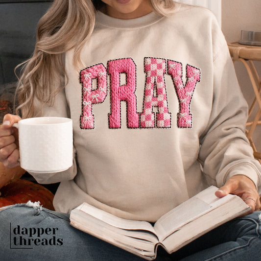 Pray Pink Preppy Faux Yarn Sweatshirt