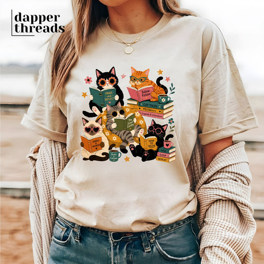 Preppy Reading Cats Tee