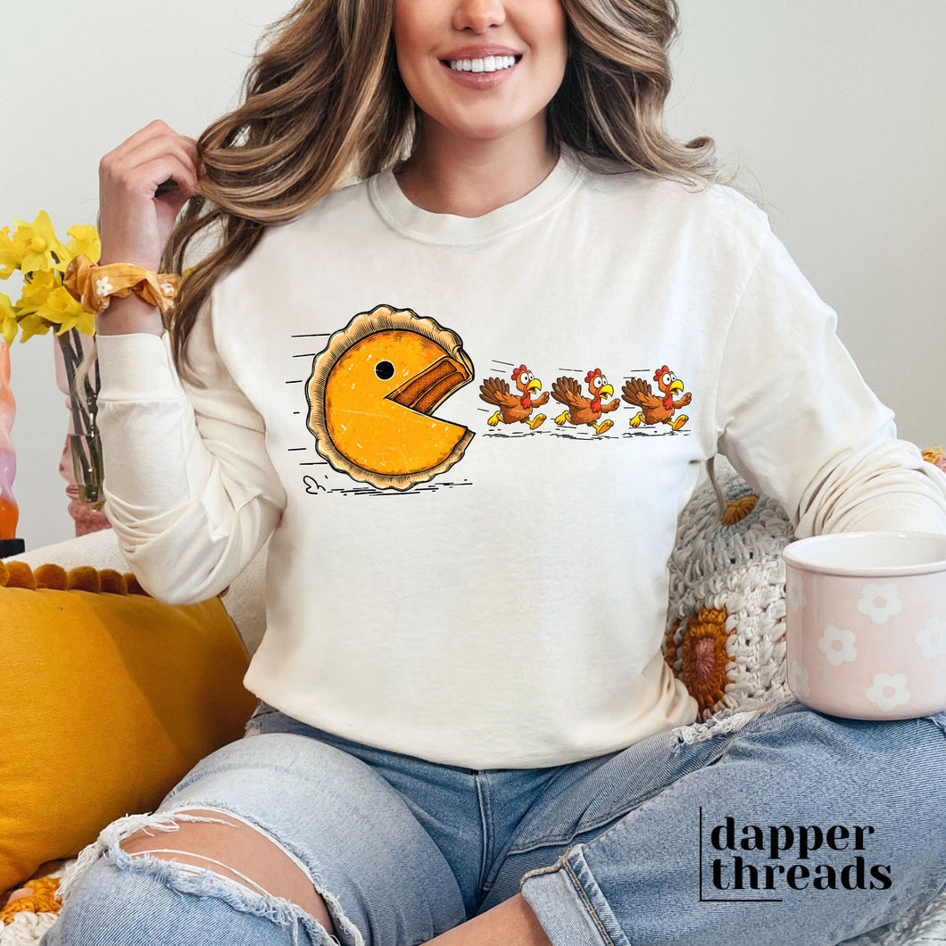 Pumpkin Pie And Running Turkeys Long-Sleeve Tee