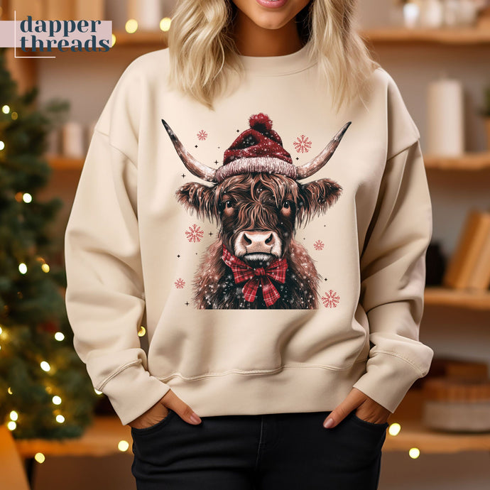 Red Christmas Highland Cow Sweatshirt