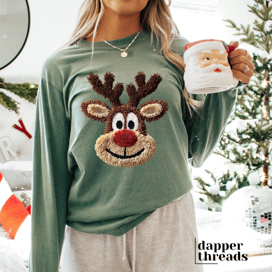 Reindeer Faux Yarn Long-Sleeve Tee
