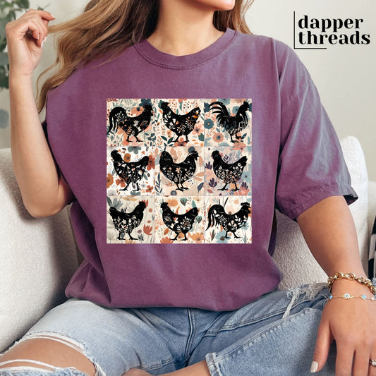 Retro Boho Chickens Tee