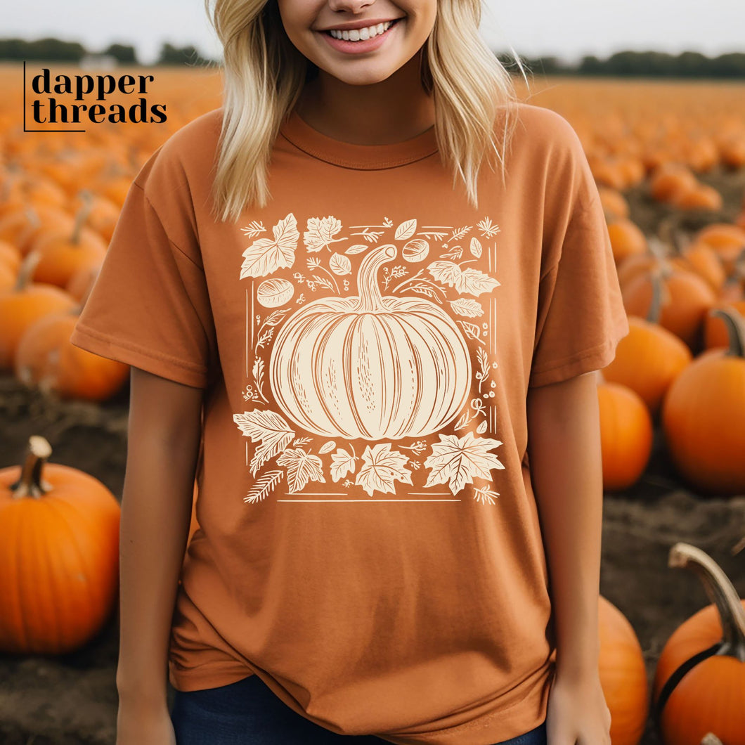 Retro Linocut Pumpkin Tee