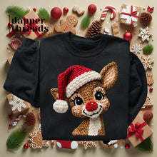 Load image into Gallery viewer, Rudolph Santa Hat Faux Yarn Sweatshirt