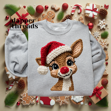 Load image into Gallery viewer, Rudolph Santa Hat Faux Yarn Sweatshirt