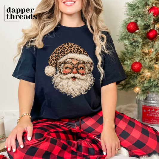 Santa Head Leopard Print Tee