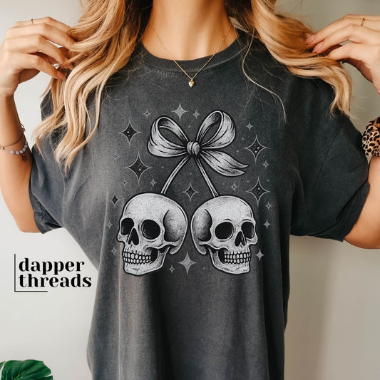 Skull Cherries Grayscale Tee
