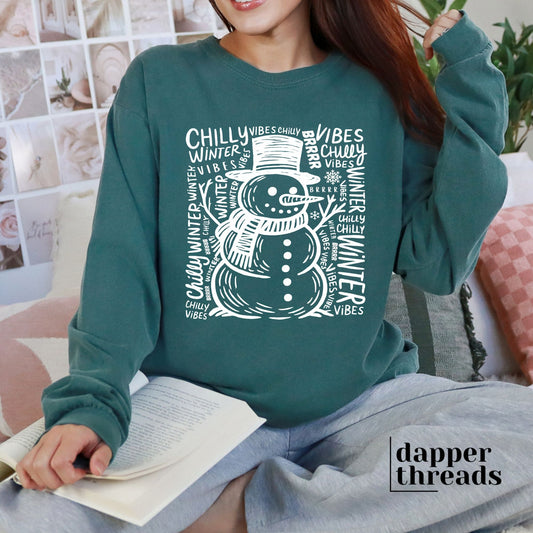 Snowman Chilly Vibes Long Sleeve Tee
