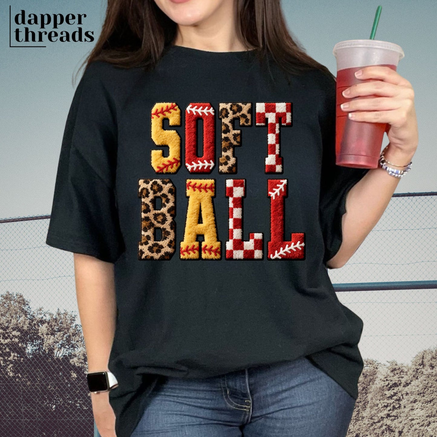 Softball Leopard Faux Chenille Tee