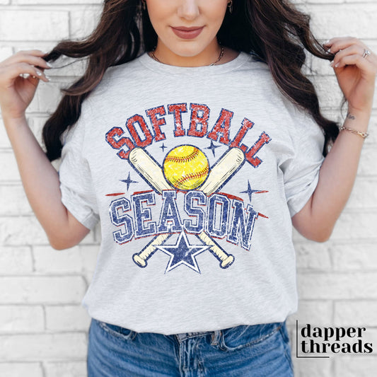 Softball Season Bats And Ball Vintage Tee