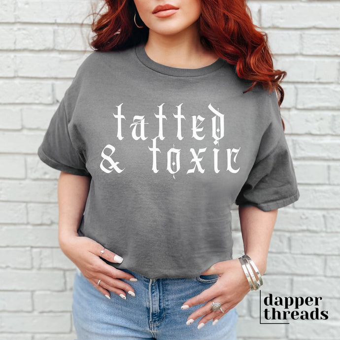 Tatted Toxic Old English White Ink Tee
