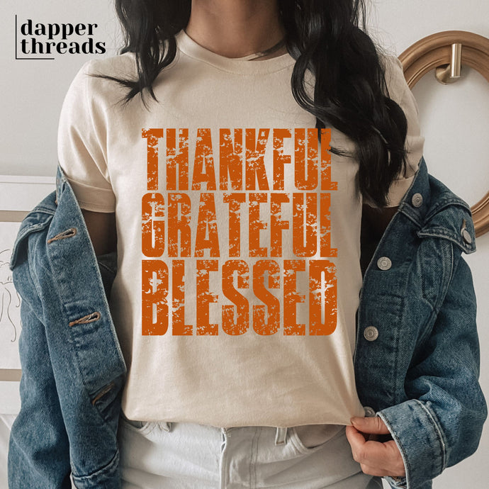 Thankful Grateful Blessed Grunge Stack Tee