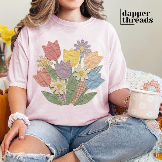 Tulip Bouquet Faux Quilted Tee