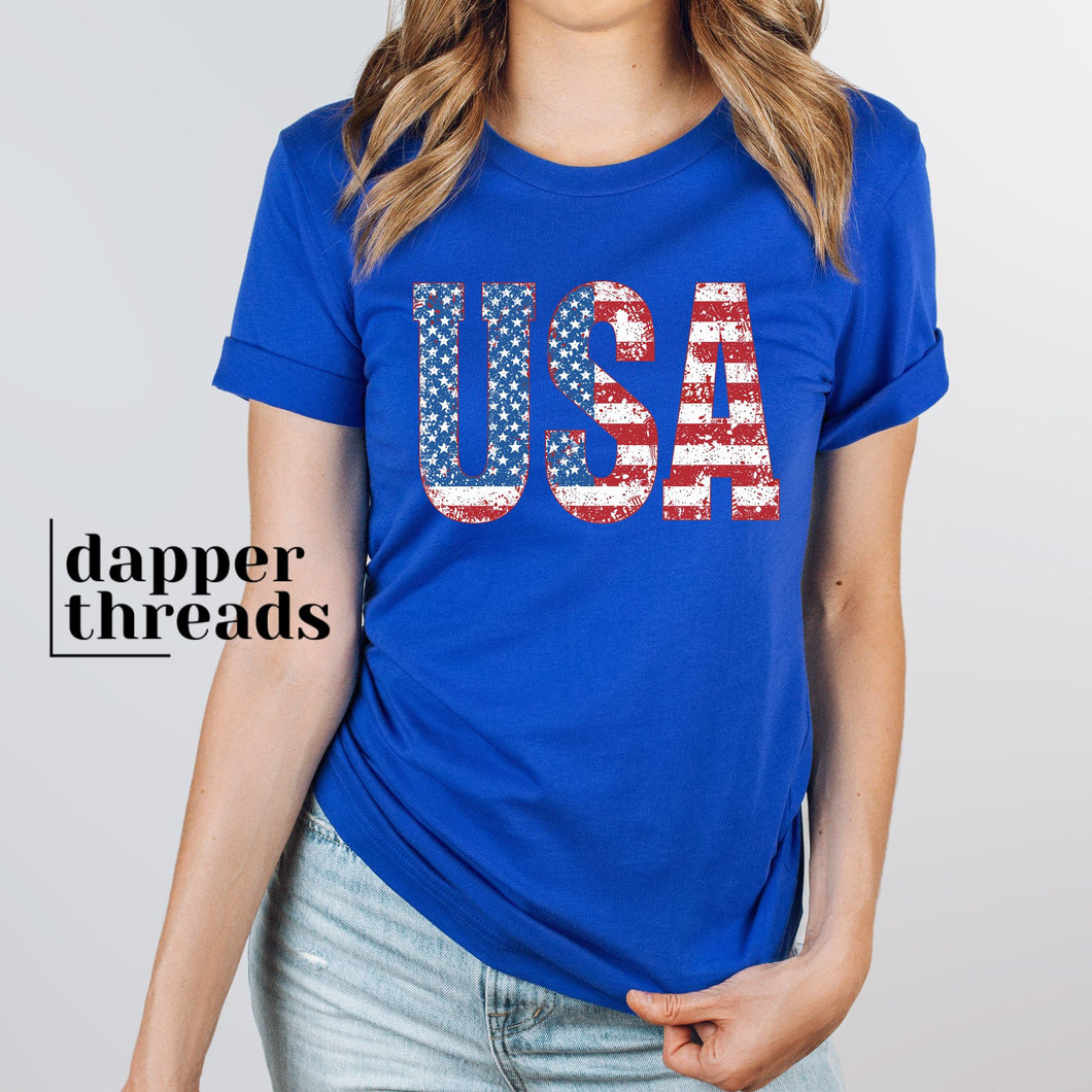 USA Distressed Flag Punch Through Pattern Tee