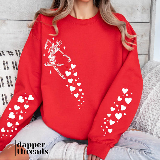 Valentine's Day Skeleton with Sleeve Accents Sweatshirt