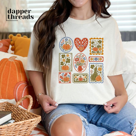 Vintage Colorful Autumn Stamps Tee