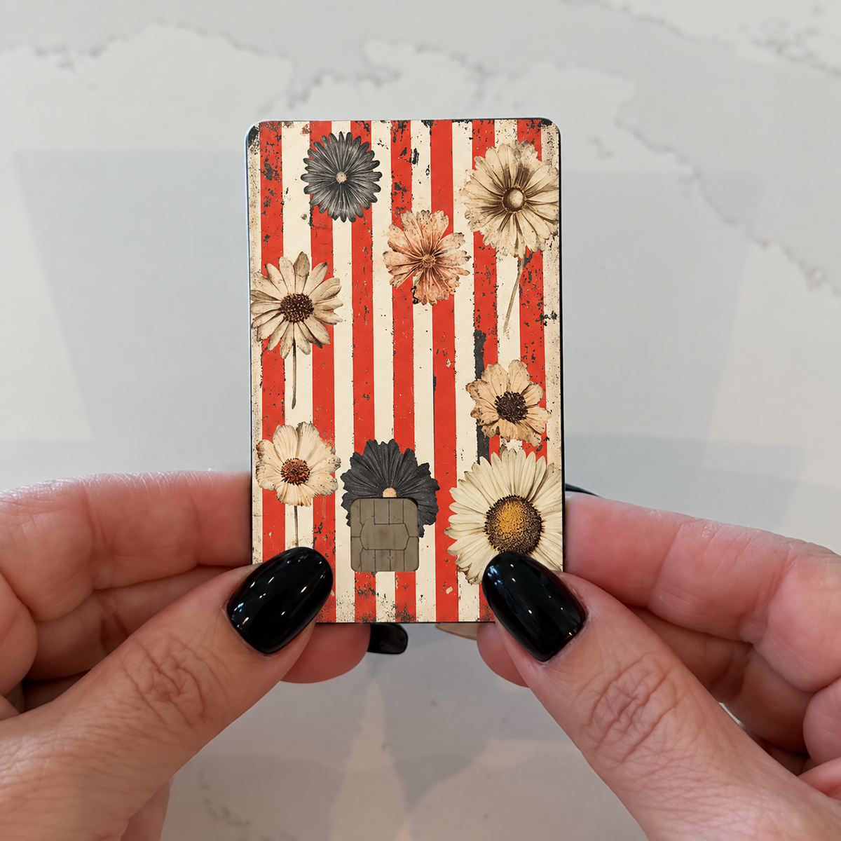 Retro Pop Flower Stipes Credit Card Skin